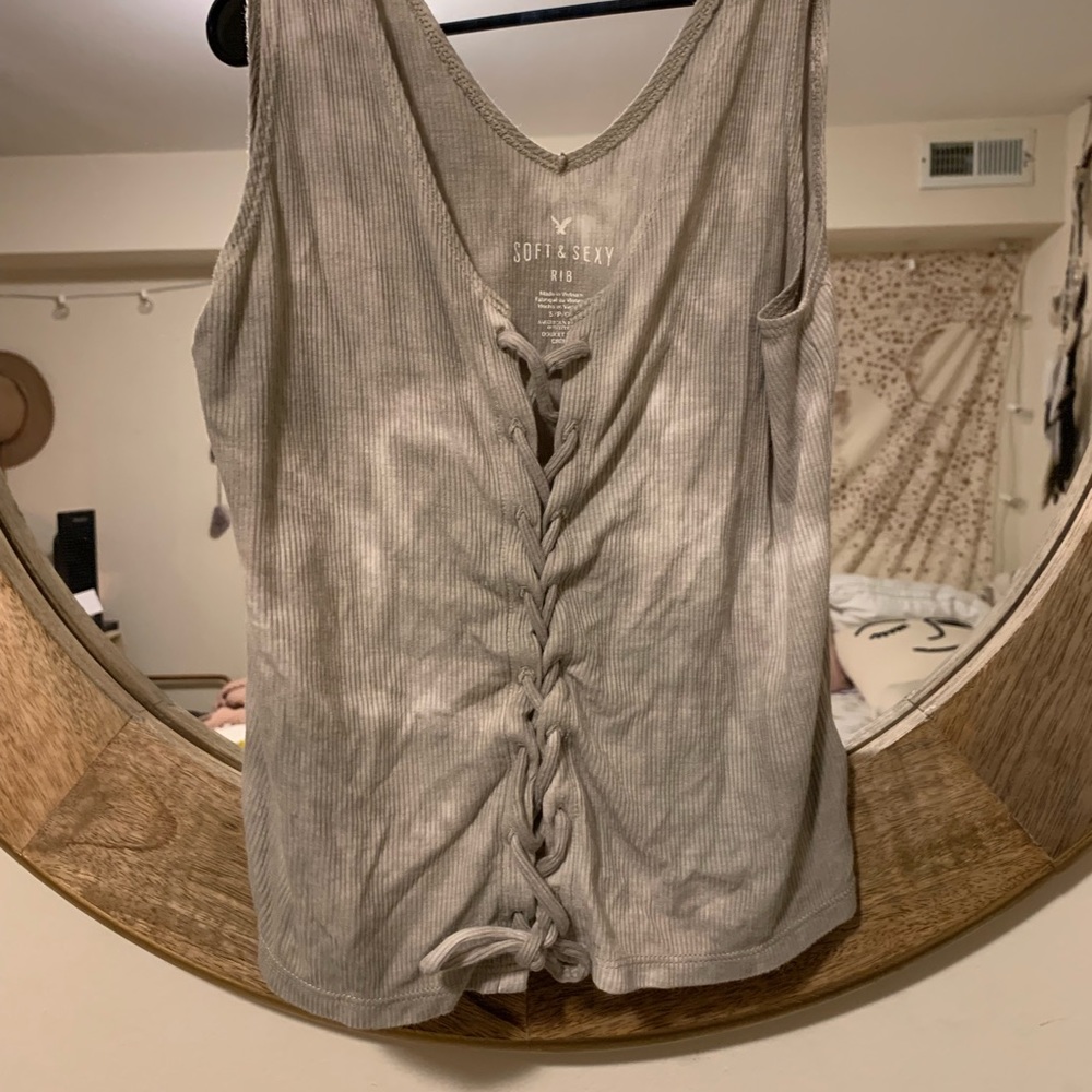 tie dye lace up tank top